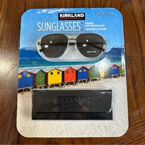 NEW - Kirkland Polarized Sunglasses - Black Aviator with Case